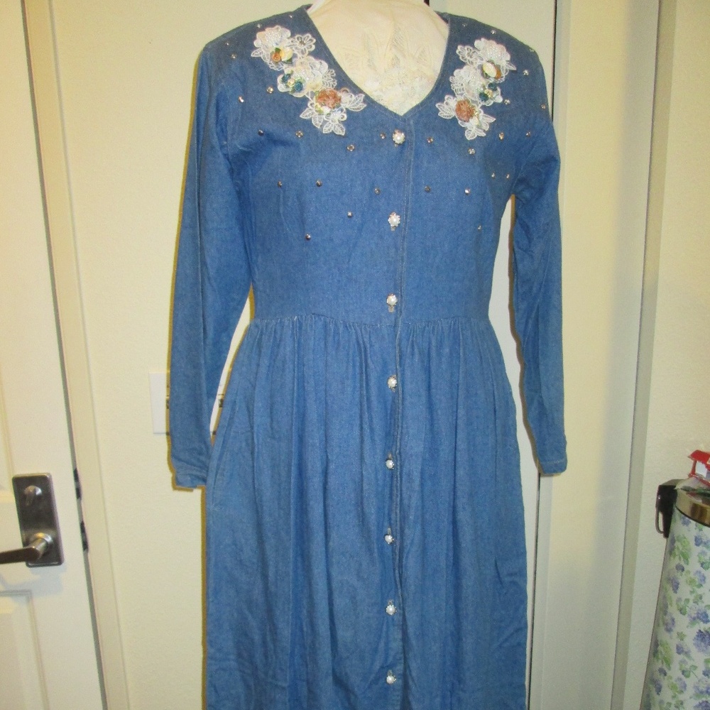 MISS AND MRS. BRAND DRESS,VINTAGE, SZ SMALL,DENIM